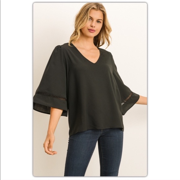 Black Bell Sleeve Top - Picture 1 of 2